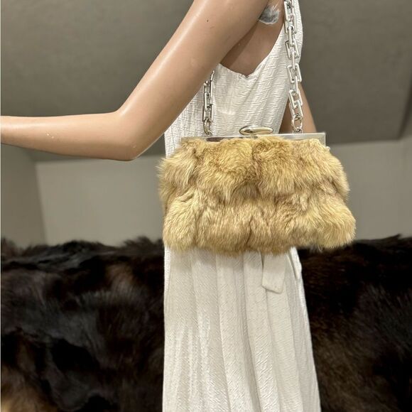 Natural Genuine Fox Fur Handmade Push Lock Clutch/Shoulder Bag/Crossbody - Picture 2 of 16